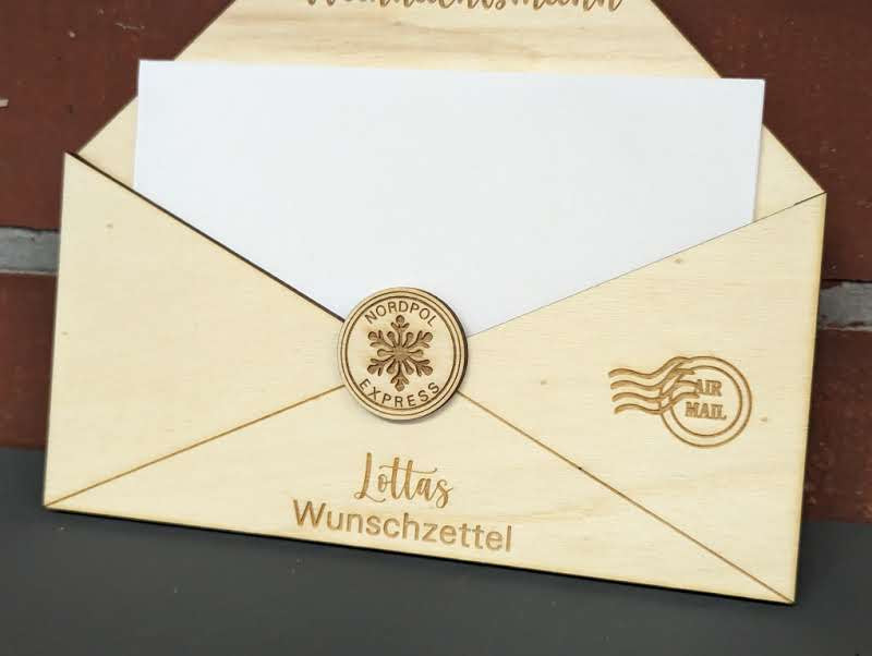 Wunschzetterl Umschlag auf Holz - Deko für Kinder