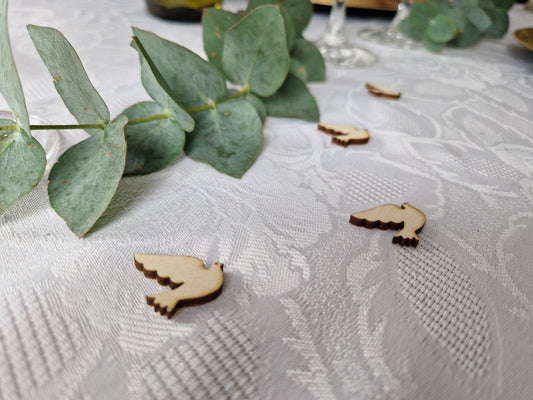 Kleine Tauben Streudeko Tischdeko aus Holz für Kommunion, Konfirmation, Taufe, Hochzeit