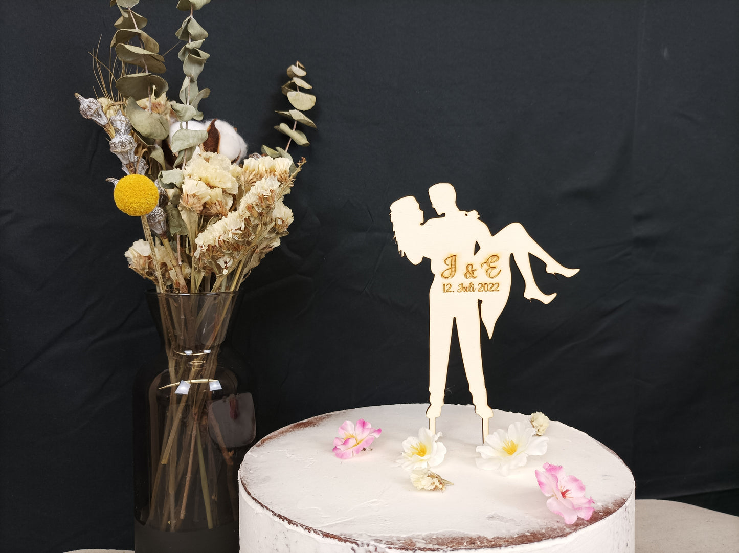 Caketopper / Tortenstecker für Hochzeit, Verlobung, Trauung aus Holz oder Acrylglas mit Silhouette von Hochzeitspaar