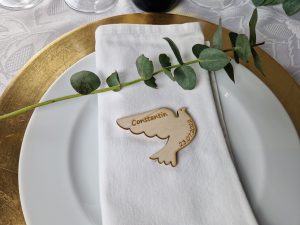 Tauben Tischdeko personalisiert für Taufe, Kommunion, Konfirmation, Feste
