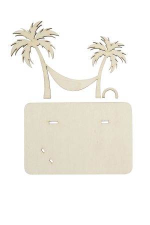 Personalisierbare Geldgeschenk Idee aus Holz für Urlaubskasse mit zwei Palmen und Hängematte zum gestalten freigestellt