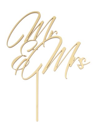 Personalisierte Caketopper für Hochzeiten aus gold Acryl mit Mr und Ms freigestellt