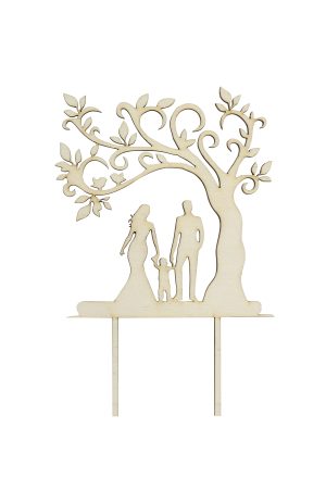 Personalisierte Caketopper für Hochzeiten oder Verlobung aus Holz Baum, Brautpaar, Kind an der Hand, Initialen und Hochzeitsdatum freigestellt