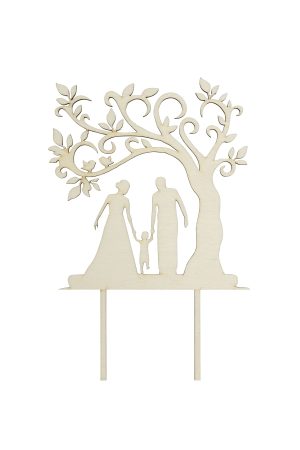 Personalisierte Caketopper für Hochzeiten oder Verlobung aus Holz, Baum, Brautpaar, Kleinkind an der Hand, Vornamen und Hochzeitsdatum freigestellt