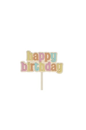 Personalisierte Caketopper für Kinder Geburtstag aus Holz und bunten Acrylbuchstaben happy Birthday freigestellt