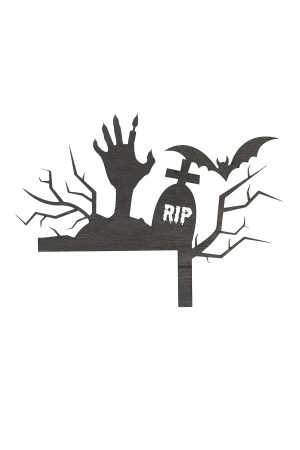 Halloween Türdeko mit Grab, Hand und Fledermaus schwarz freigestellt