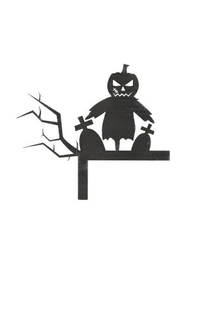 Halloween Türdeko mit Kürbis und Grabsteine schwarz freigestellt