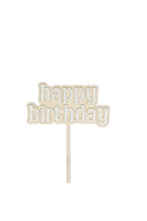 Personalisierte Caketopper für Geburtstag aus Holz und Acrylbuchstaben Happy Birthday freigestellt