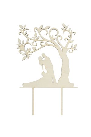 Personalisierte Caketopper für Hochzeit aus Holz, Brautpaar mit langem Kleid und Strauß unterm Kleid zum gestalten freigestellt