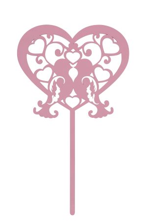 Personalisierte Caketopper für Hochzeiten aus Pastel Acryl mit küssenden Tauben im Herz freigestellt