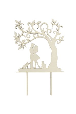 Personalisierte Caketopper für Hochzeiten oder Verlobung aus Holz Baum, Brautpaar, 3 drei Katzen, Vornamen und Hochzeitsdatum freigestellt