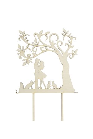 Personalisierte Caketopper für Hochzeiten oder Verlobung aus Holz Baum, Brautpaar, 4 vier Katzen, Vornamen und Hochzeitsdatum freigestellt