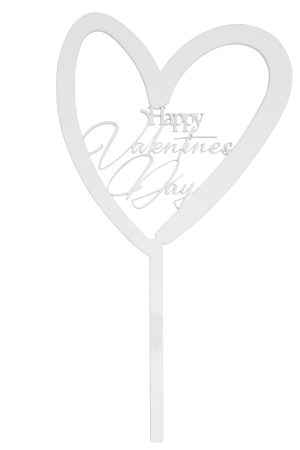 Personalisierte Caketopper für Valentinstag aus weißem Acryl mit Designherz, Happy Valentines Day freigestellt