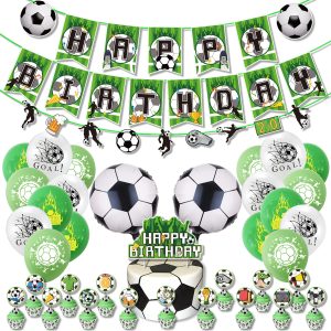 Ballon Fußball Set, mit Girlande Happy Birthday, CupCake Topper und Cake Topper, Geburtstag, Kindergeburtstag, Mottoparty Fussball, Fußball