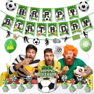 Ballon Fußball Set, mit Girlande Happy Birthday, CupCake Topper und Cake Topper, Geburtstag, Kindergeburtstag, Mottoparty Fussball, Fußball Beispiel