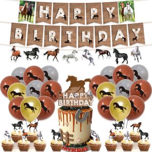 Ballon Set Pferde, mit Girlande Happy Birthday, Luftballons, Cupcake topper und Cake topper