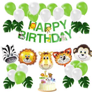 Ballon Set Tiere, Happy Birthday, Tiger, Löwe, Affe, Giraffe Luftballons, und farbige Luftballons, Mottoparty Tiere, Kindergeburtstag