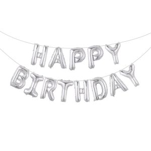 Balloon Happy Birthday Girlande Silber