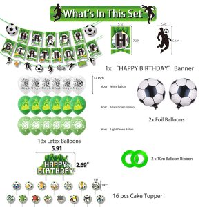 Größenangaben Ballon Fußball Set, mit Girlande Happy Birthday, CupCake Topper und Cake Topper, Geburtstag, Kindergeburtstag, Mottoparty Fussball, Fußball