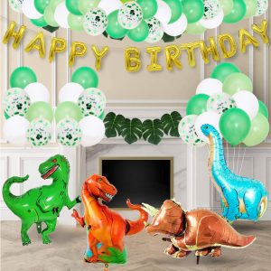 Luftballon Set Dinoparty mit Girlande Happy Birthday und 4 Dinos, Kindergebursttag, Mottoparty Dinos