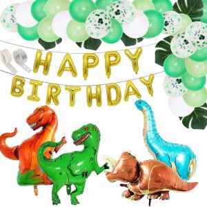 Luftballon Set Dinoparty mit Girlande Happy Birthday und 4 Dinos, Kindergebursttag, Mottoparty Dinos Beispiel 2