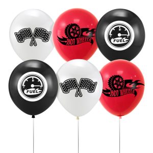 Luftballon Set Rennauto, rot, weiß, schwarz, Kindergeburtstag, Mottoparty Motorsport